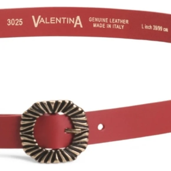 Valentina Women's Red Italian Leather Rayed Buckle Belt - Picture 2 of 2